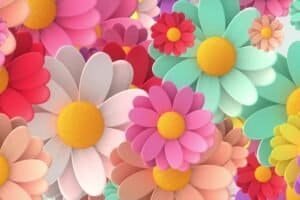 3d animation looped animated background of randomly rotating colorful flowers